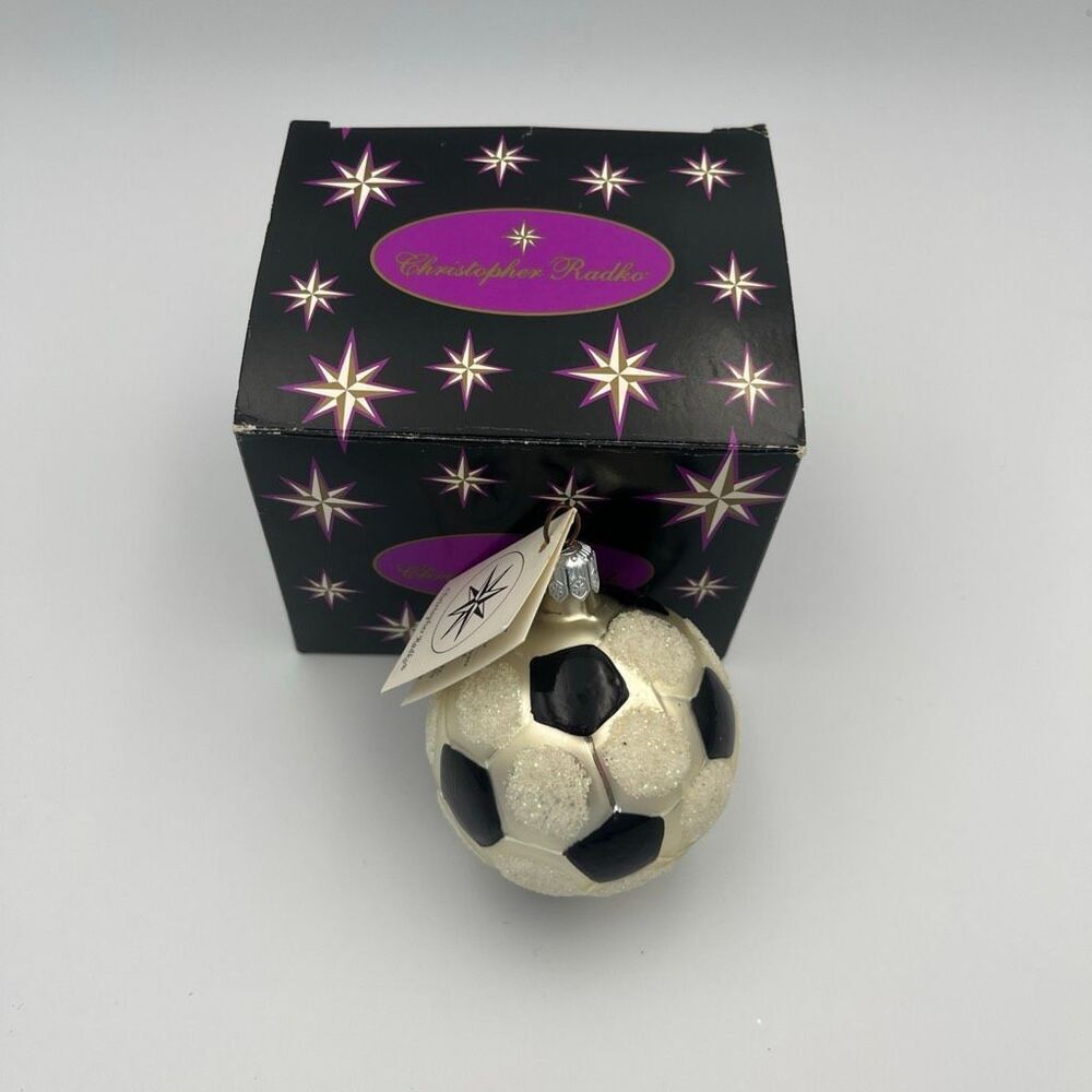 Christopher Radko Soccer Ball Bliwn Glass Ornament W Box
